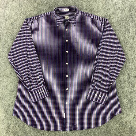 Peter Millar Mens Button Up Shirt XL Purple Multicolor Plaid Long Sleeve Cotton - Picture 2 of 10